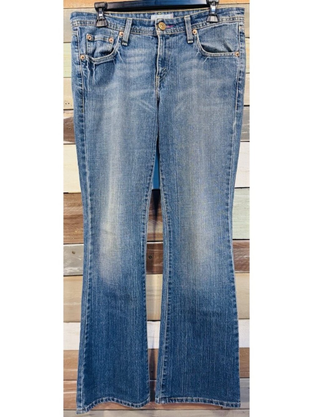 Levi's 518 Womens Superlow Low Rise BOOTCUT Jeans Blue Stretch Denim Jeans USED